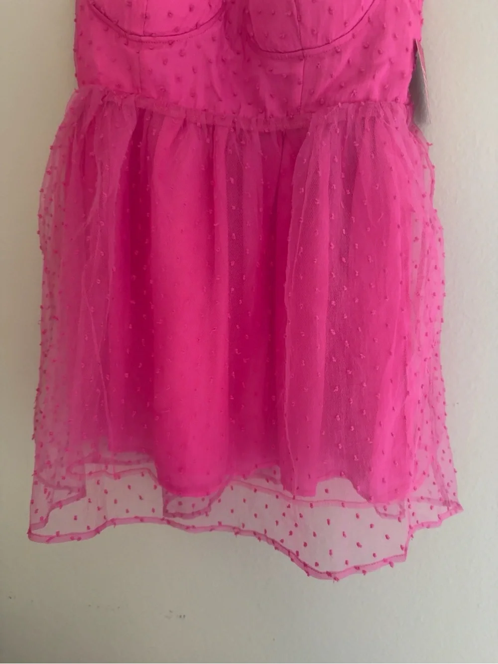 NWT BuddyLove Vixen Hot Pink Swiss Dot Bustier Mini Dress L
